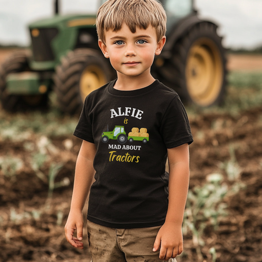 'Mad about Tractors'  - Kids Personalised Tractor T-shirt