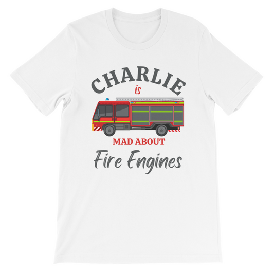 Boys Personalised 'Mad About Fire Engines' T-shirt | 3 - 11 years