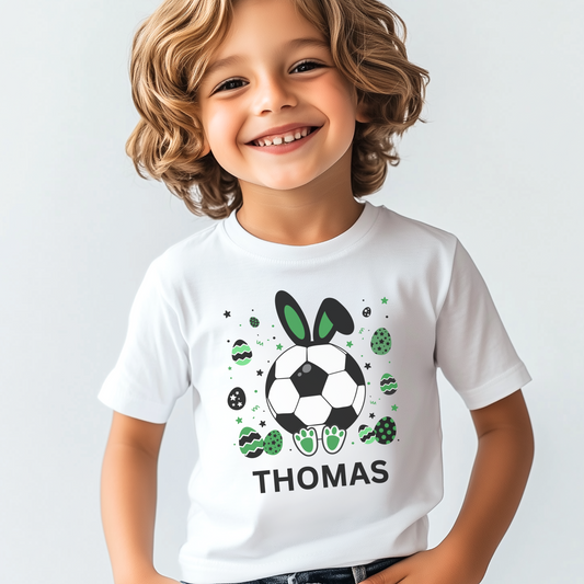 Kids Personalised Easter Football Bunny T-shirt | 3 - 13 years