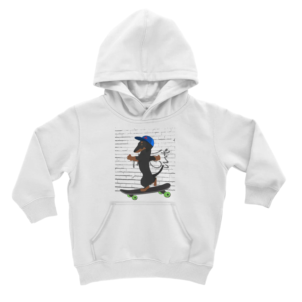 Kids "Skateboarding Dachshund" Pullover Hoodie | 3 - 13 years