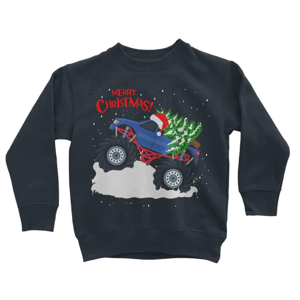 Kids Christmas Monster Truck Sweatshirt | Unisex Sizes