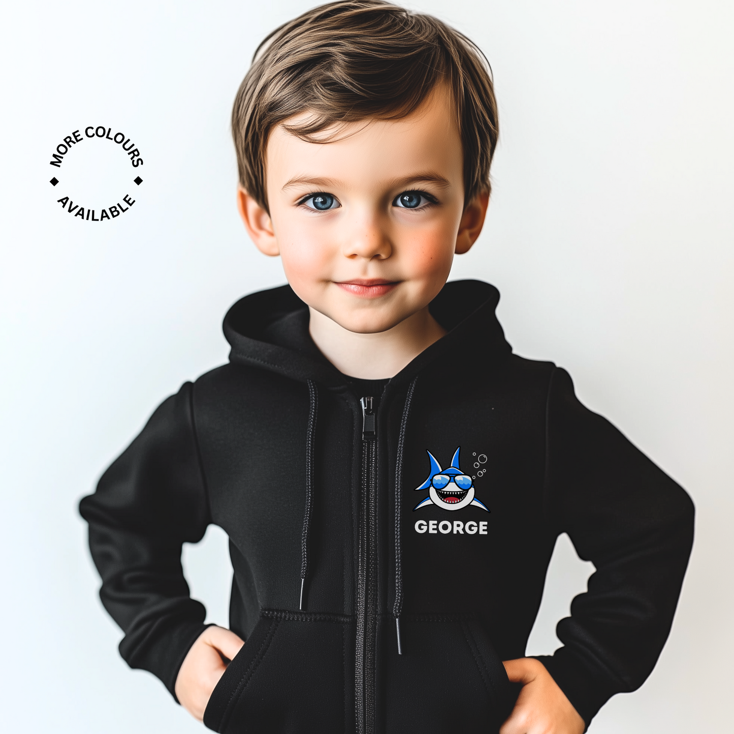 Kids Personalised Shark Full Zip Hoodie | 3 - 13 years