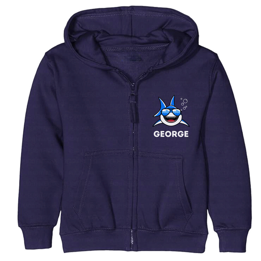 Kids Personalised Shark Full Zip Hoodie | 3 - 13 years
