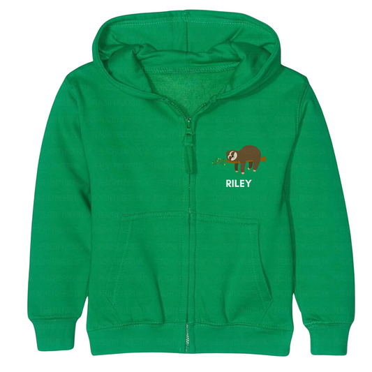 Boys Personalised Sleeping Sloth Full Zip Hoodie | 3 - 13 years