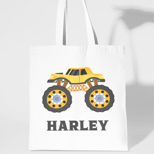 Kids Personalised Monster Truck Tote Bag