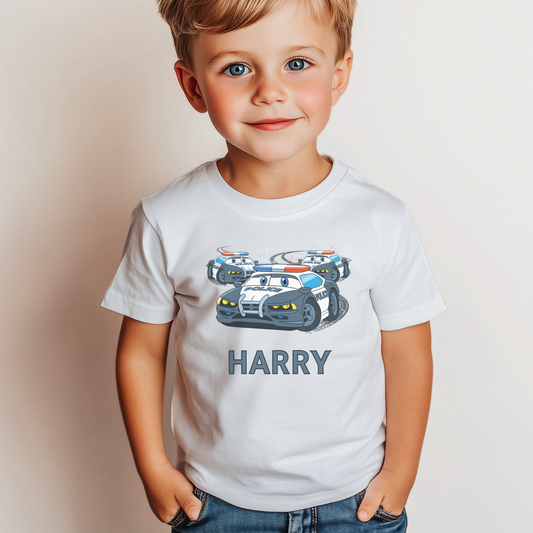 Boys Personalised Police Car Chase T-shirt | 3 - 8 years