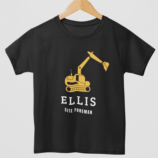 Boys Personalised Digger/Site Foreman T-shirt | 3 - 8 years