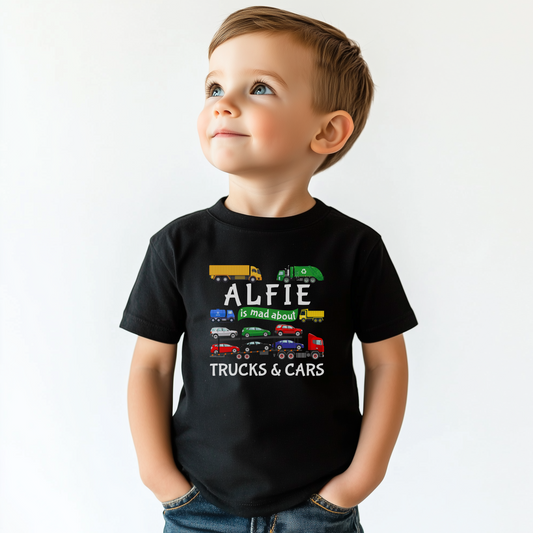 Boys "Mad About Trucks and Card " Personalised T-shirt