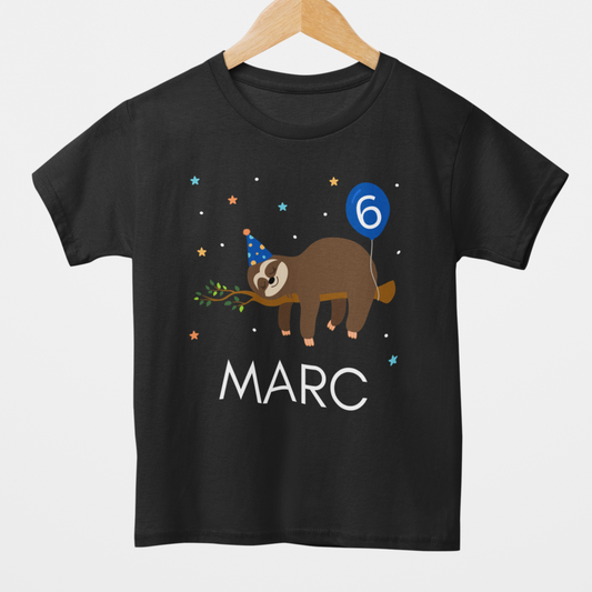 Boys Personalised Birthday Sloth T-shirt | 3 - 11 years