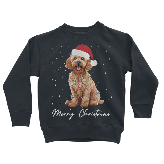 Kids Cockapoo Christmas Sweatshirt – Santa Hat & Lights Jumper (3-13 yrs)