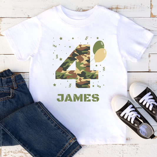 Children's camouflage birthday t-shirt