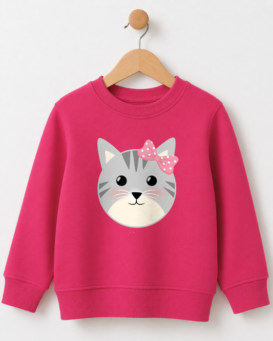 Girls Cute Cat Sweatshirt – Adorable Kitten Jumper (Ages 3-13)