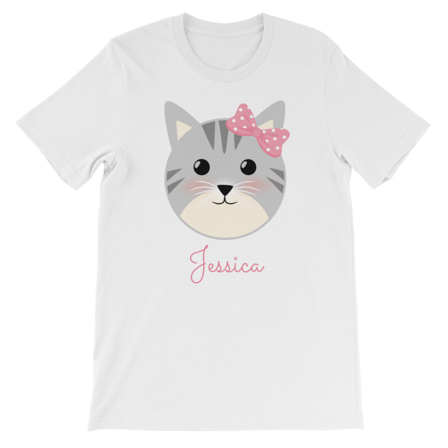 Girls Personalised Cat with Pink Bow T-shirt | 3 - 11 years