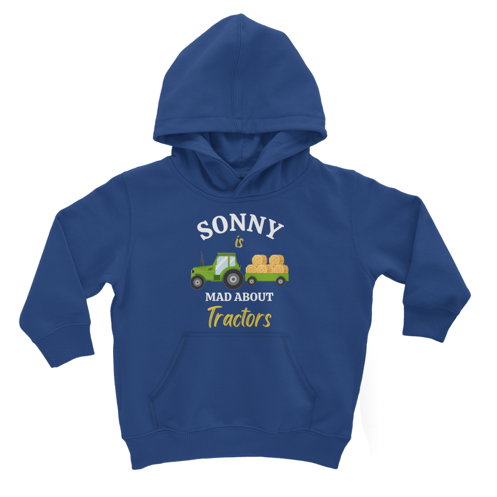 Boys Personalised Mad About Tractors Hoodie Long Sleeved Tractor Top Peachy Finders UK PeachyFinders