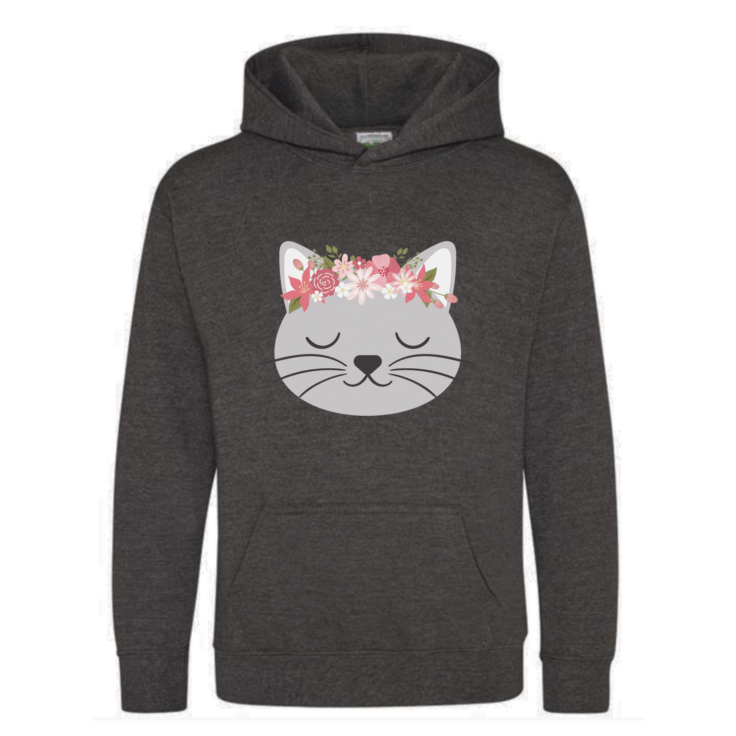 Girls Personalised Floral Cat Pullover Hoodie | 3 - 13 years