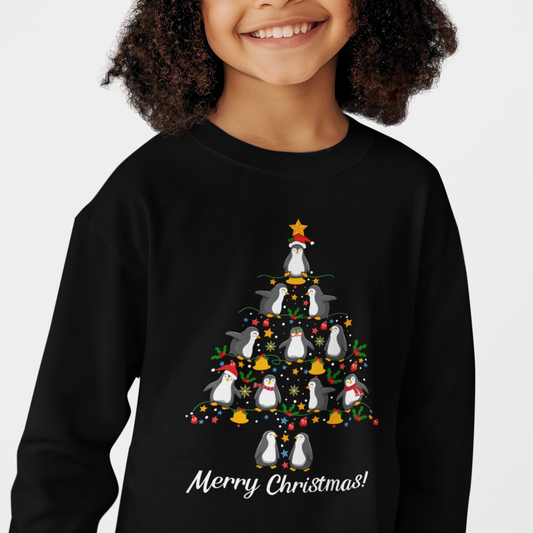 Kids Penguin Christmas Tree Sweatshirt - Festive Jumper (3-13 Yrs)