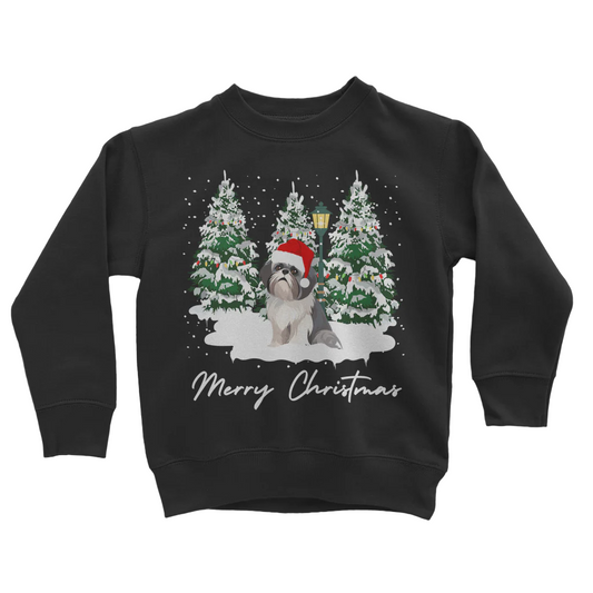 Festive Shih Tzu  - Kids Christmas Sweatshirt