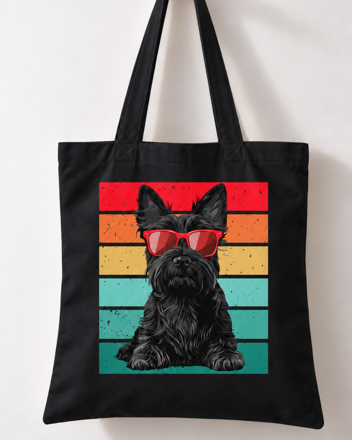 Cool Scottie Dog Tote Bag – Red Sunglasses & Retro Stripes
