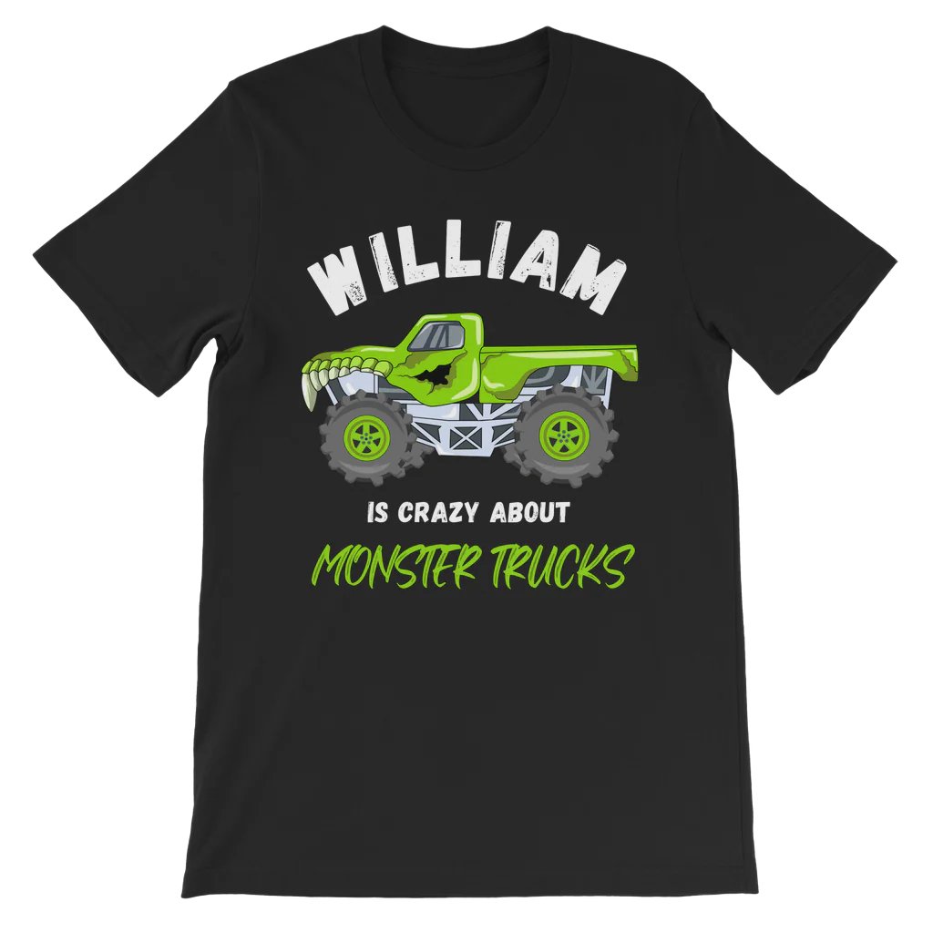 Kids 'Crazy About Monster Trucks' Personalised T-shirt | 3 - 13 years