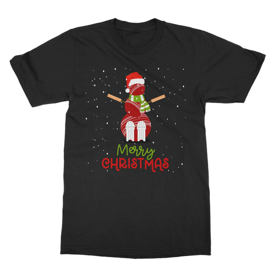 Adults Christmas Cricket Ball Snowman T-shirt