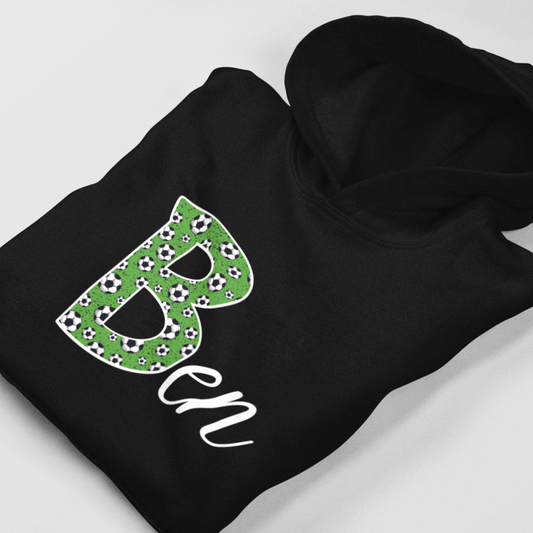 Boys Personalised Football Initial and Name Hoodie | 3 - 13 years