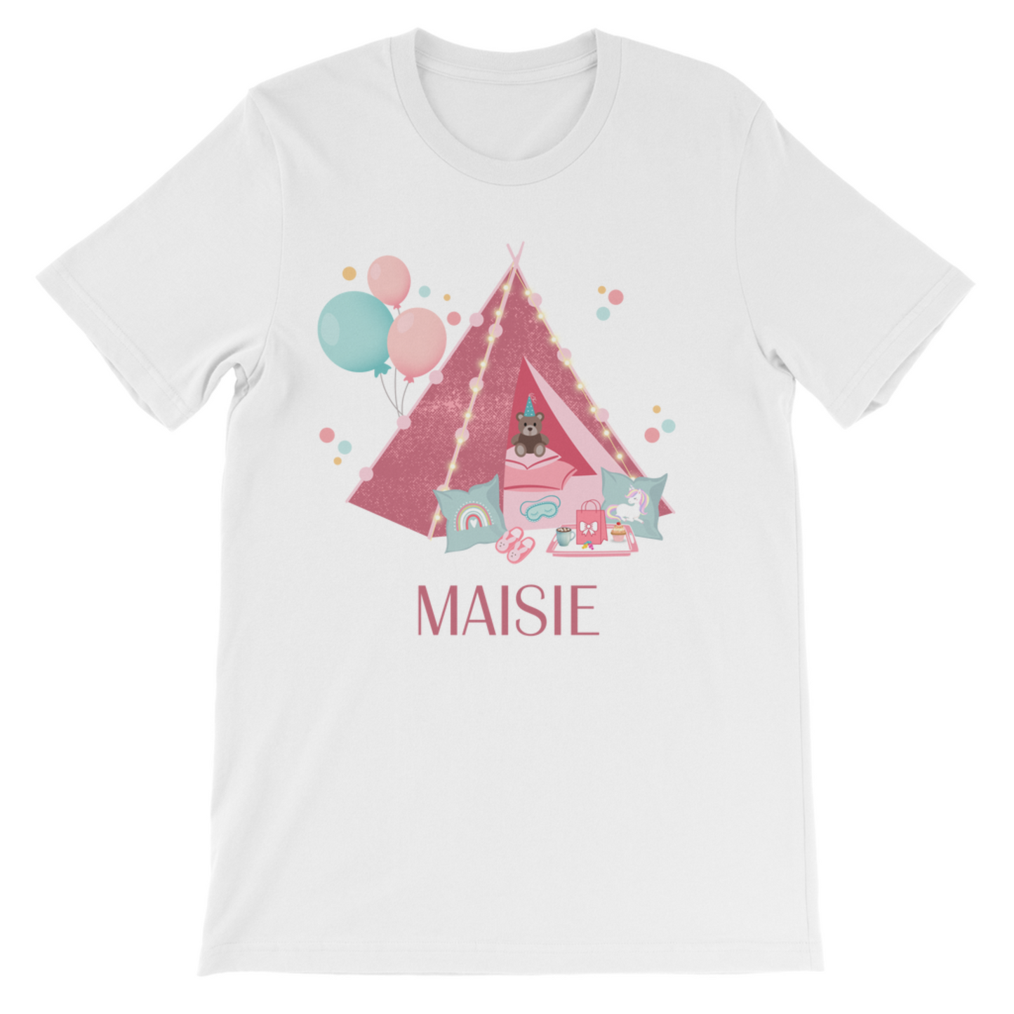 Girls Personalised Teepee Sleepover Party T-shirt | 1 - 13 years