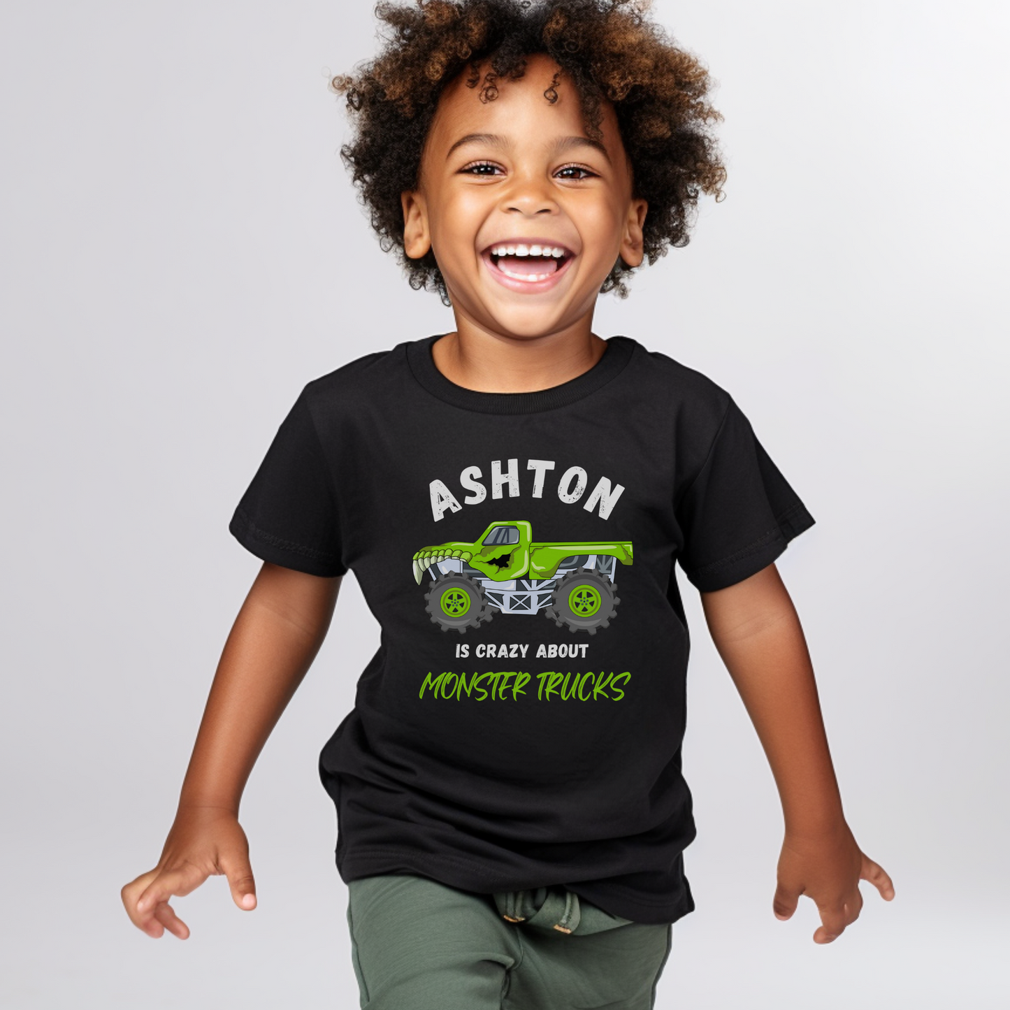 Kids 'Crazy About Monster Trucks' Personalised T-shirt | 3 - 13 years