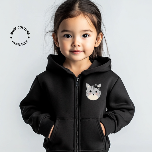 Cat with Bow Kids Full Zip Hoodie | 3 - 13 years