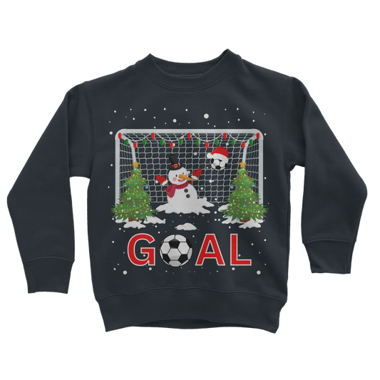 Kids Football Christmas Jumper – Festive Goal Post & Snowman Design (3-13 yrs)