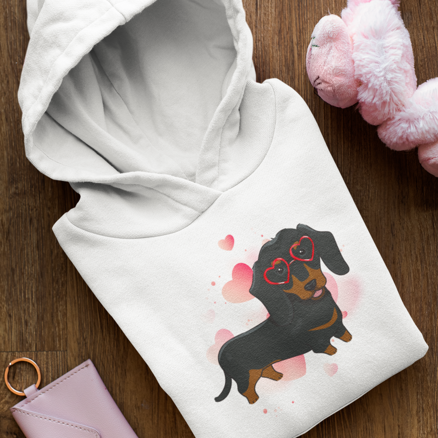 Dachshund & Hearts - Girls Pullover Hoodie | 3 - 13 years