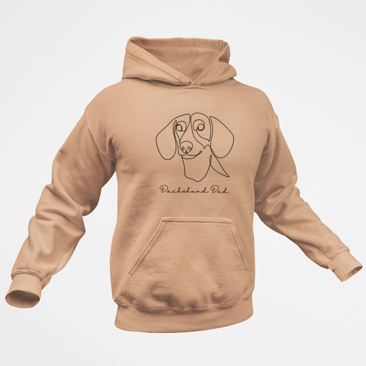 Adult unisex nude hoodie with simple dachshund line drawing design and “Dachshund Dad” wording on the front.