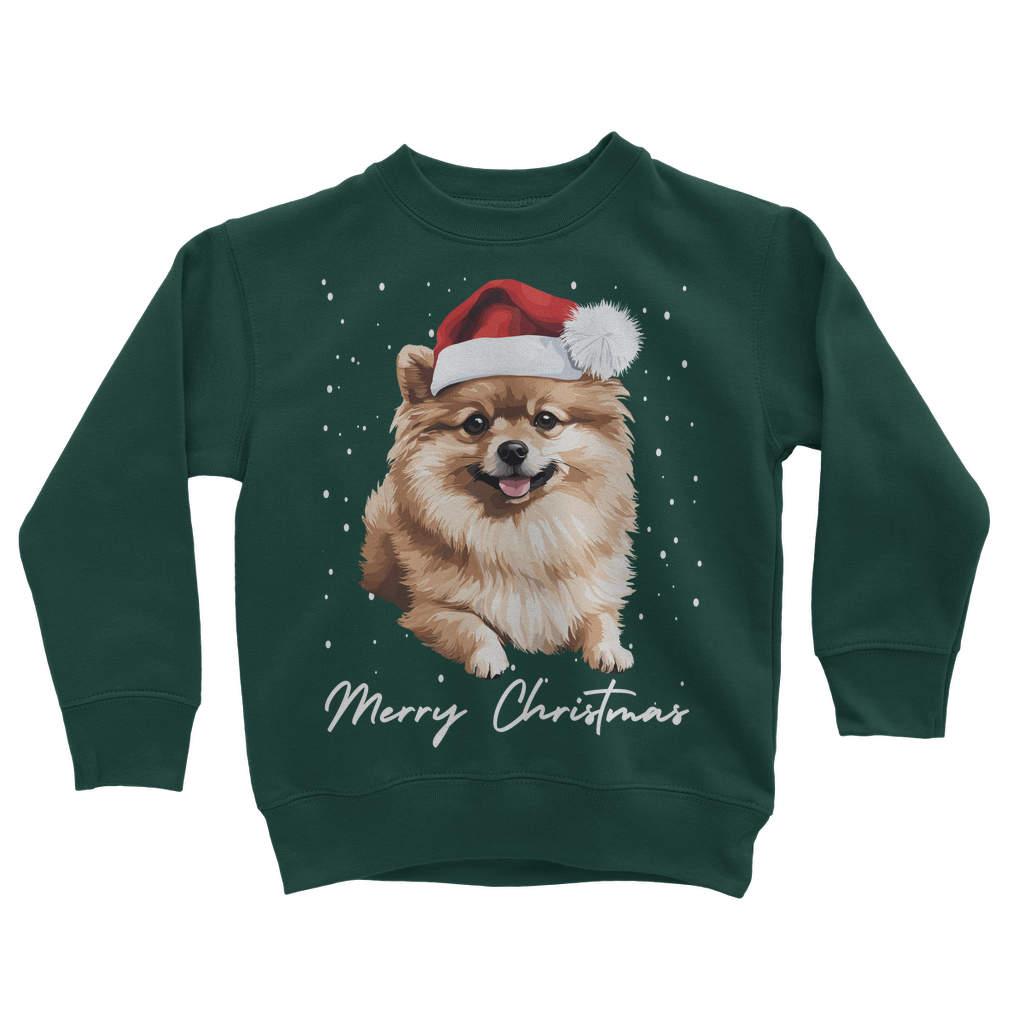 Kids Christmas Pomeranian sweatshirt in bottle green
