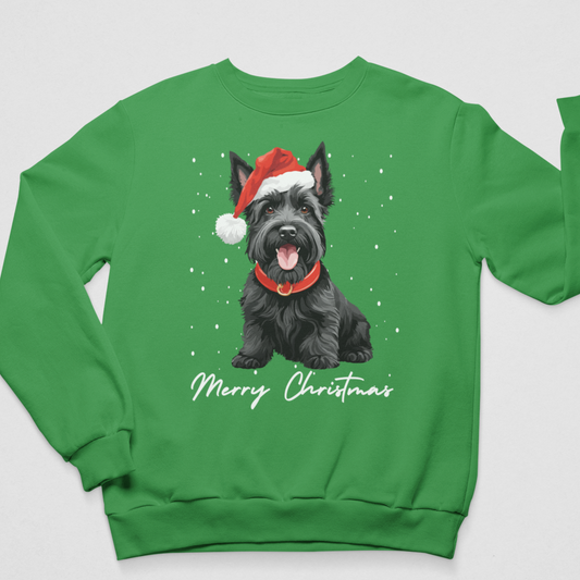 Kids Christmas Black Scottie Dog Sweatshirt | 3 - 13 years