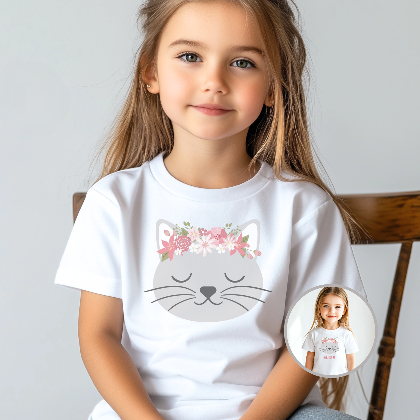 Girls Floral Cat Cotton T-shirt | 3 - 13 years