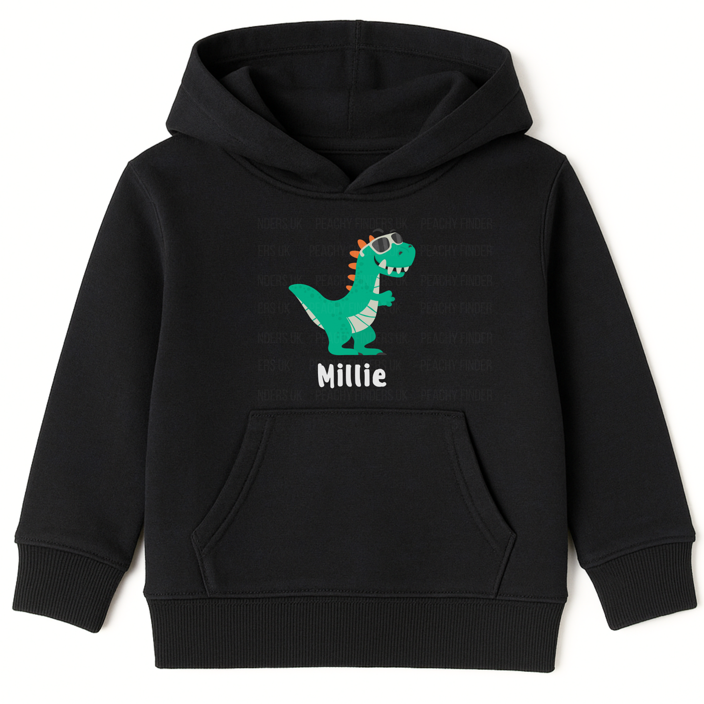 Black girls personalised cool dinosaur hoodie with custom name and front pocket