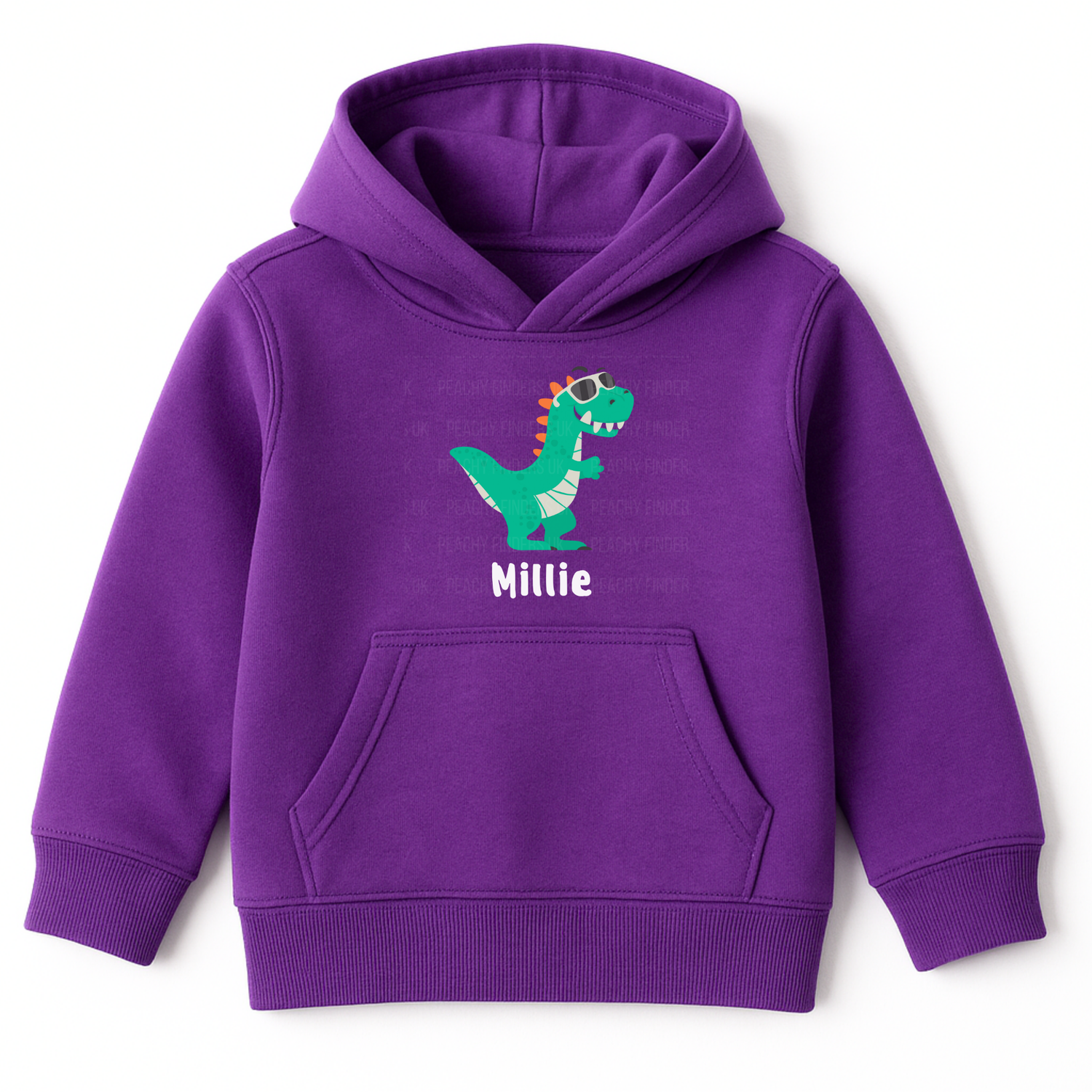 Purple girls personalised cool dinosaur hoodie with custom name and fun dino graphic