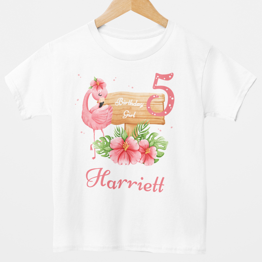 Girls Birthday Flamingo T-shirt | 3 - 11 years