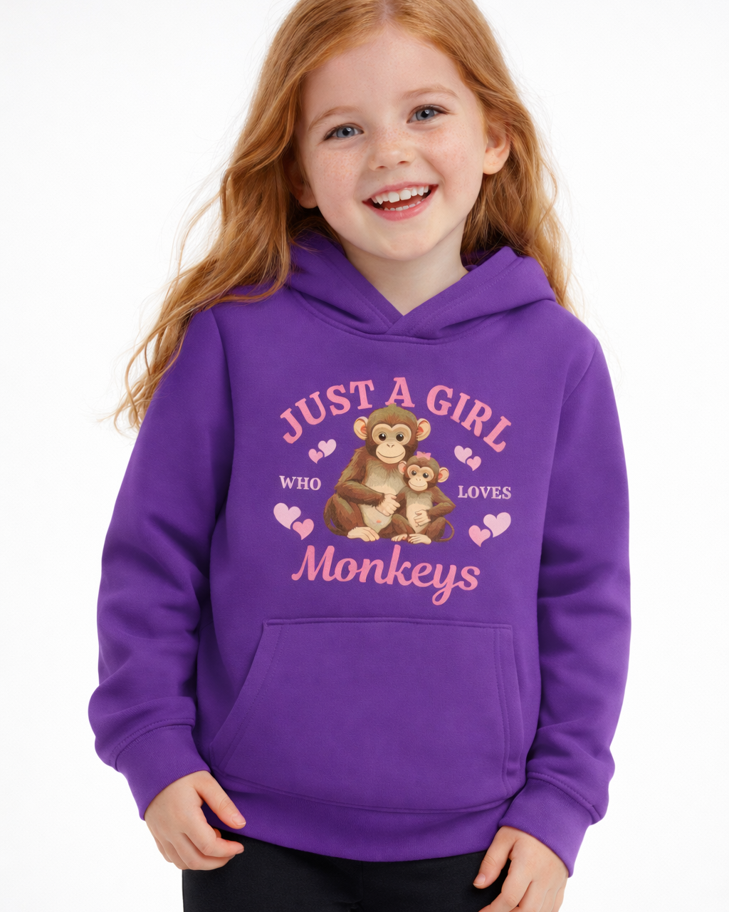 "Just A Girl Who Loves Monkeys" - Girls Monkey Hoodie (Ages 3-13 yrs)
