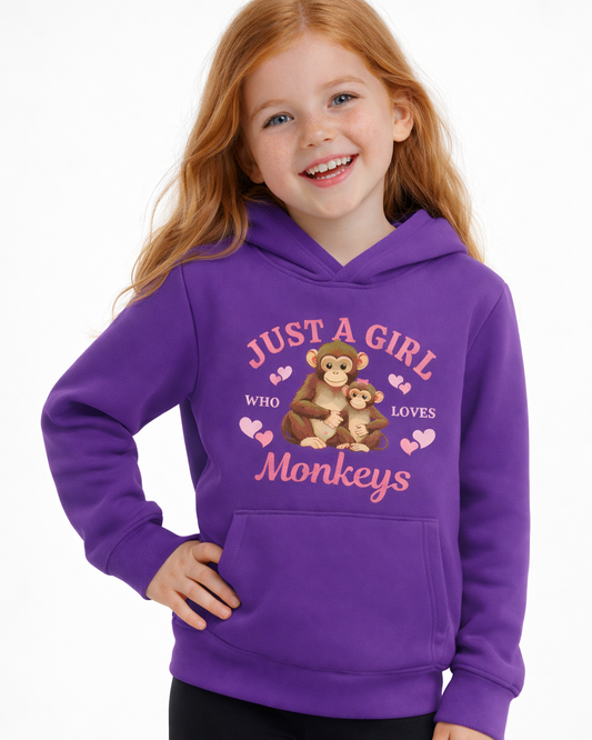 "Just A Girl Who Loves Monkeys" - Girls Monkey Hoodie (Ages 3-13 yrs)