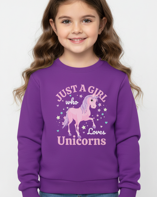 Girls "Just a Girl Who Loves Unicorns" Sweatshirt (3-13)