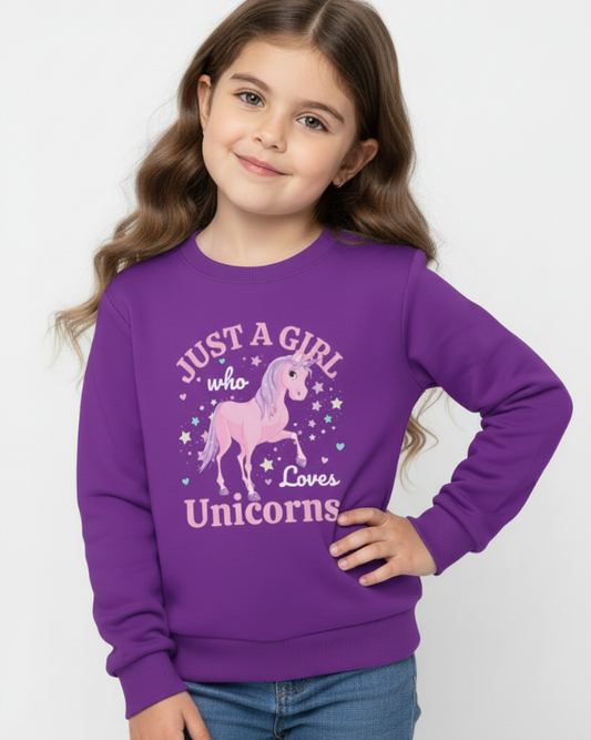 Girls "Just a Girl Who Loves Unicorns" Sweatshirt (3-13)