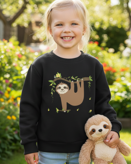 Girls Hanging Sloth Sweatshirt Jumper with Yellow Flowers (Ages 3-13)