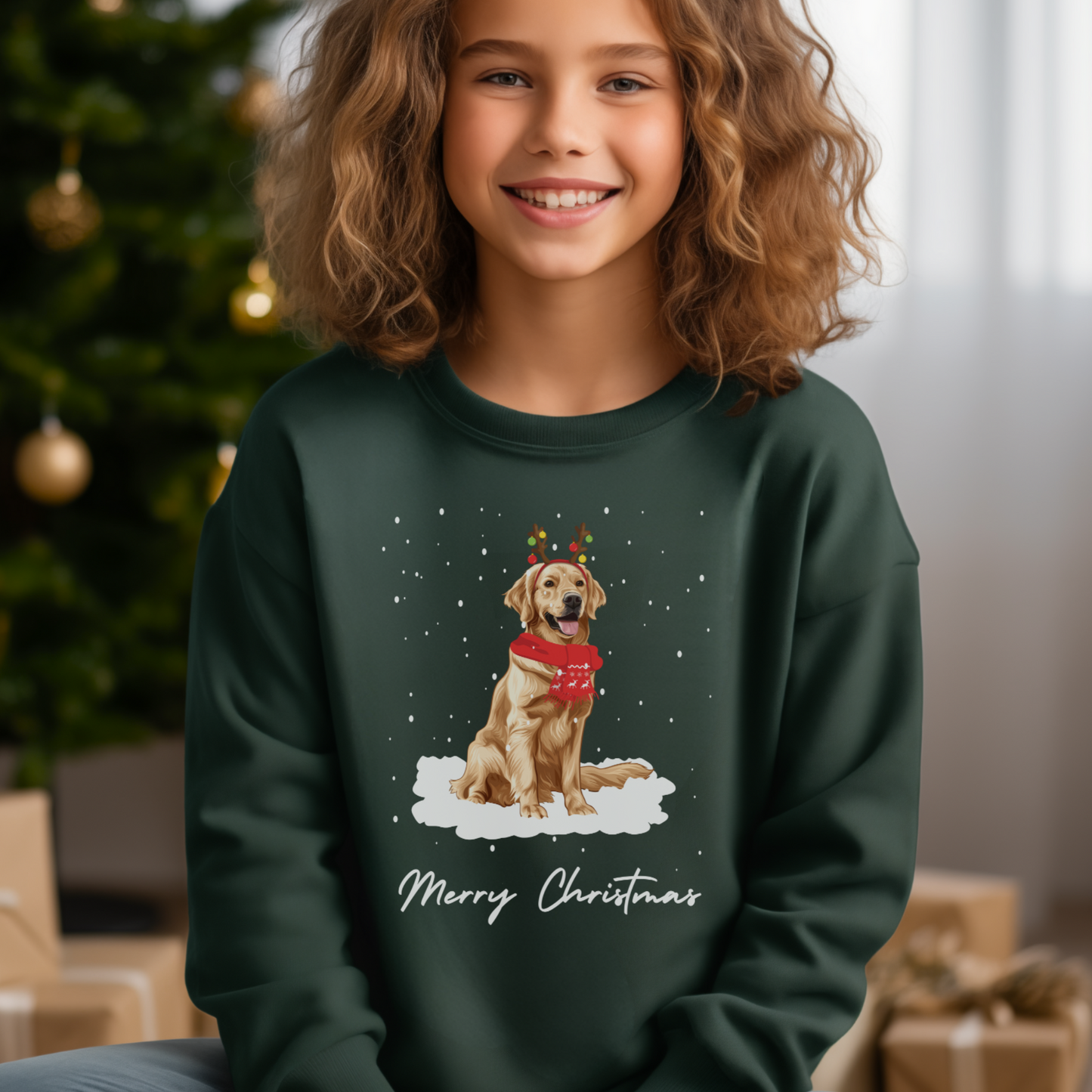 Funny Festive Golden Retriever - Unisex Kids Christmas Jumper