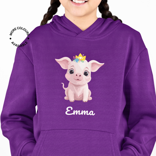 PRINCESS PIG - Girls Personalised Pig Hoodie | 3 - 13 years