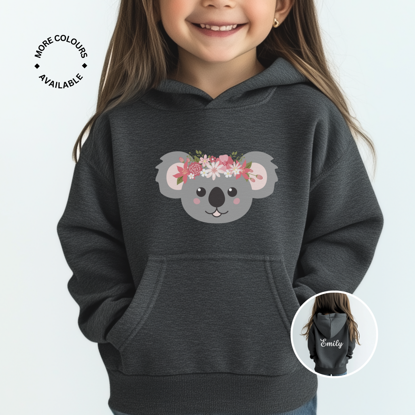 Girls Personalised Floral Koala Hoodie | 3 - 13 years