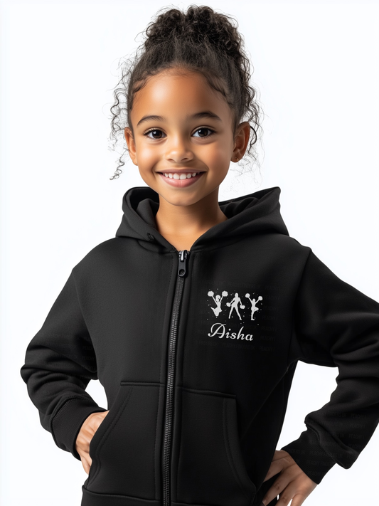 Girls Personalised Cheerleader Zip Hoodie (Ages 3-13 Yrs)