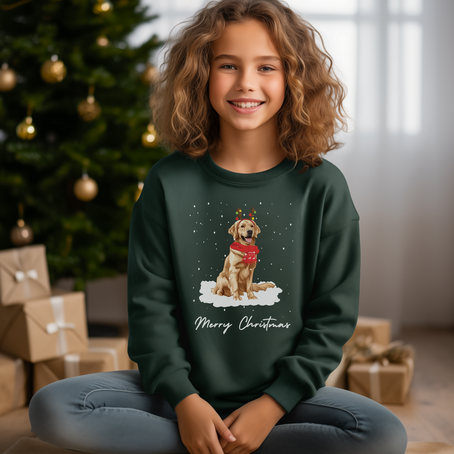 Funny Festive Golden Retriever - Unisex Kids Christmas Jumper