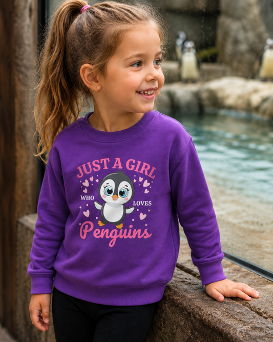 "Just a Girl Who Loves Penguins " Girls Penguin Sweatshirt (3-13 Yrs)