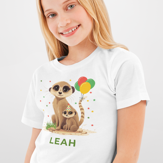 Girls Personalised Birthday Meerkat T-shirt | 3 - 13 years