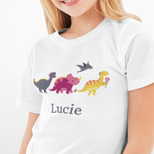 Girls Personalised Dinosaur T-shirt | 3 - 13 years